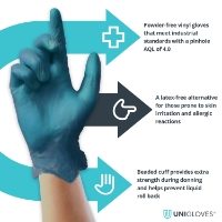 Pk 100 Unicare Powder Free Blue Vinyl Medium Gloves
