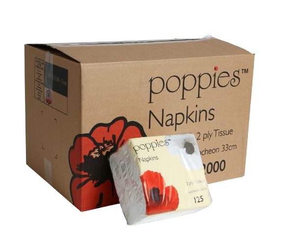 Poppies 2Ply White Napkins 33cmx2000