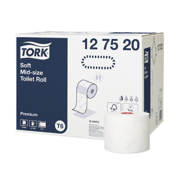 Tork T6 Compact Tork Midi Toilet Rolls 90m 2 Ply 1x27