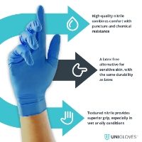 Pk 100 Unicare Powder Free Nitrile Blue Extra Large Gloves