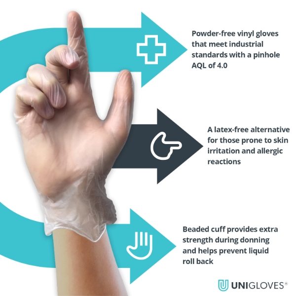 Pk 100 Unicare Powder Free Clear Vinyl Medium Gloves