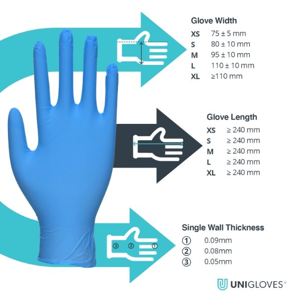 Pk 100 Unicare Powder Free Nitrile Blue Extra Large Gloves